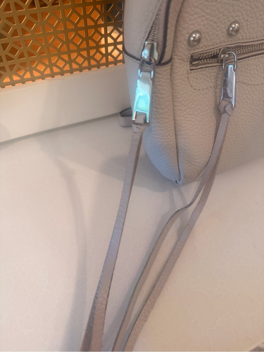 Rebecca Minkoff Pebbled light gray Mini Backpack Stud Accents Adjustable straps! - Picture 3 of 7